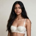 Damsk lace balkongbh med push-up-effekt och delade axelband med rosetter med blommönster och vågig kant 5