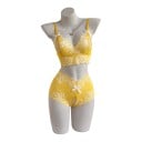 Damsk lace set with floral pattern open bra with cutouts and bows and transparent panties with open crotch 3