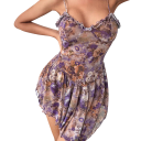 Damsk nattlinne med blommönster Elegant linne med V-ringning Volangkantad Lätt blandning av bomull och polyester Olika färger 1