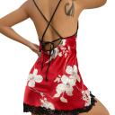 Damsk nattlinne med blommönster och spets Elegant enfärgad nattlinne med V-ringning Slits Lätt polyester Olika färger 5