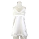 Damsk nattlinne med spets och slits Elegant enfärgad nattlinne med V-ringning Lätt polyester Fin nattmode Olika färger 6