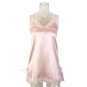 Damsk nattlinne med spets och slits Elegant enfärgad nattlinne med V-ringning Lätt polyester Fin nattmode Olika färger 12