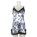 Damsk nattlinne vitt med svarta blommor Elegant nattlinne med spets och slits V-ringning Lätt polyester Bekväm nattmode 3