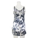 Damsk nattlinne vitt med svarta blommor Elegant nattlinne med spets och slits V-ringning Lätt polyester Bekväm nattmode 4
