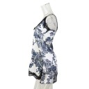Damsk nattlinne vitt med svarta blommor Elegant nattlinne med spets och slits V-ringning Lätt polyester Bekväm nattmode 5