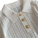 Damsk polotröja beige Stickad design V-ringad med krage och knappar Enfärgad viskostopp 6