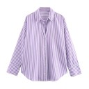 Damsk randig lös skjorta med lång ärm och krage Elegant blus med knappar i lätt polyester Stilig topp i olika färger 30
