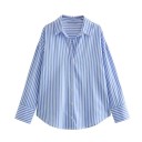 Damsk randig lös skjorta med lång ärm och krage Elegant blus med knappar i lätt polyester Stilig topp i olika färger 31