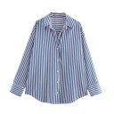 Damsk randig lös skjorta med lång ärm och krage Elegant blus med knappar i lätt polyester Stilig topp i olika färger 1