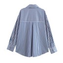 Damsk randig lös skjorta med lång ärm och krage Elegant blus med knappar i lätt polyester Stilig topp i olika färger 2