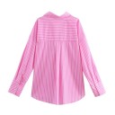Damsk randig lös skjorta med lång ärm och krage Elegant blus med knappar i lätt polyester Stilig topp i olika färger 3
