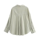 Damsk randig lös skjorta med lång ärm och krage Elegant blus med knappar i lätt polyester Stilig topp i olika färger 6