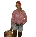 Damsk randig lös skjorta med lång ärm och krage Elegant blus med knappar i lätt polyester Stilig topp i olika färger 9