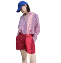 Damsk randig lös skjorta med lång ärm och krage Elegant blus med knappar i lätt polyester Stilig topp i olika färger 12