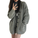 Damsk silkig cardigan med långa ärmar och knäppning med knappar Enfärgad elegant tröja i universell storlek för vardagsbruk 2