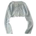 Damsk sommard cardigan med långa ärmar och snörning Enfärgad lätt tröja i polyester Elegant luftig topp för varma dagar 13