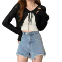 Damsk sommard cardigan med långa ärmar och snörning Enfärgad lätt tröja i polyester Elegant luftig topp för varma dagar 11