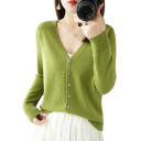 Damsk stickad cardigan med V-ringning Elegant tröja med knappar Enfärgad modetröja Olika färger Polyester Akryl 20