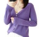 Damsk stickad cardigan med V-ringning Elegant tröja med knappar Enfärgad modetröja Olika färger Polyester Akryl 3