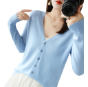 Damsk stickad cardigan med V-ringning Elegant tröja med knappar Enfärgad modetröja Olika färger Polyester Akryl 8