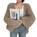 Damsk stickad cardigan utan knäppning av polyester Elegant enfärgad överdrag med långa ärmar Lätt tröja i universell storlek 15