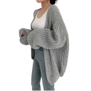 Damsk stickad cardigan utan knäppning av polyester Elegant enfärgad överdrag med långa ärmar Lätt tröja i universell storlek 3