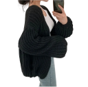 Damsk stickad cardigan utan knäppning av polyester Elegant enfärgad överdrag med långa ärmar Lätt tröja i universell storlek 6