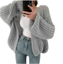Damsk stickad cardigan utan knäppning av polyester Elegant enfärgad överdrag med långa ärmar Lätt tröja i universell storlek 7
