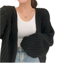 Damsk stickad cardigan utan knäppning av polyester Elegant enfärgad överdrag med långa ärmar Lätt tröja i universell storlek 8