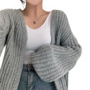 Damsk stickad cardigan utan knäppning av polyester Elegant enfärgad överdrag med långa ärmar Lätt tröja i universell storlek 9