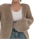 Damsk stickad cardigan utan knäppning av polyester Elegant enfärgad överdrag med långa ärmar Lätt tröja i universell storlek 10