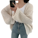 Damsk stickad cardigan utan knäppning av polyester Elegant enfärgad överdrag med långa ärmar Lätt tröja i universell storlek 11