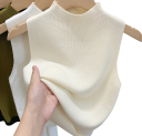 Damsk topp utan ärmar i polyester och bomull Enfärgad elegant stickad topp med rund hals Universalstorlek 6