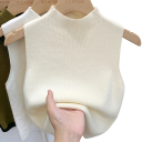 Damsk topp utan ärmar i polyester och bomull Enfärgad elegant stickad topp med rund hals Universalstorlek 7