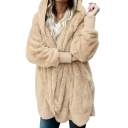 Damsk varm plyschjacka med huva Oversize fleece cardigan Höstig fluffig överdrag med långa ärmar Mjuk jacka med huva 12
