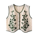 Damsk vävd väst med knappar universell storlek polyester utan ärmar blommönster för lager på lager vardagsbruk 2