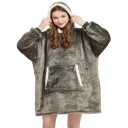 Damsk vintertröja med huva Överdimensionerad värmande filt med långa flanellärmar och fickor Bekväm fritidsöverdel i mjuk polyester 1