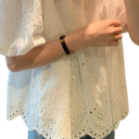 Damsk vit blus Rund hals Tredjedel ärm Dekoration och spets Elegant enfärgad blus i polyester 3