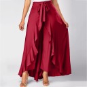 Dámska asymetrická maxi sukňa so všitými nohavicami Zavinovací strih s volánom Vysoký pás s viazaním na mašľu Splývavý polyester 1
