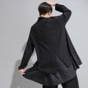 Damska asymetryczna bluza z falbaną na dole Nieregularny brzeg Luźny krój w kształcie litery A Stójka Długie rękawy Czarna Bawełna i poliester 5