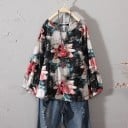 Damska bawełniana bluzka z kwiatowym nadrukiem Luźny komfortowy krój Szerokie rękawy ściągnięte na końcach Okrągły dekolt Przyjemna w dotyku 5
