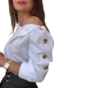 Damska biała koszula elegancka z długim rękawem Asymetryczny dekolt Elegancka koszula z guzikami Lekki poliester odpowiedni do codziennego noszenia 5