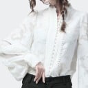 Dámská blůza s nadýchanými rukávy a stojáčkem Jemně průsvitná vzorovaná látka Perličkové knoflíky a ozdobné lemy Bavlna a polyester 4