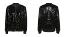 Dámská bomber bunda s lesklými flitry po celé ploše Černý žebrovaný límec a lemy Zapínání na zip Podšívka Polyester a flitry 1