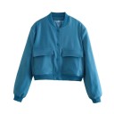 Dámská bunda bomber s kapsami Elegantní krátký kabátek s V-výstřihem Zapínání na knoflíky Stylová jarní bunda s dlouhým rukávem 4