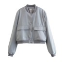 Dámská bunda bomber s kapsami Elegantní krátký kabátek s V-výstřihem Zapínání na knoflíky Stylová jarní bunda s dlouhým rukávem 6