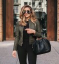 Dámska bunda z PU kože so stojáčikom a zapínaním na zips Priliehavý strih Dlhé úzke rukávy Kratšia dĺžka Elegantný mestský štýl 8