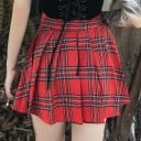 Dámská červená mini sukně se skotským kostkovaným vzorem a sklady Černý boční díl s ozdobnými pásky a karabinami Polyester a bavlna 4