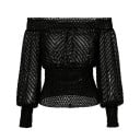 Dámska čierna halenka s odhalenými ramenami a dlhými voľnými rukávmi Priesvitná vzorovaná látka Pružné naťahovanie v páse a na manžetách Polyester 1