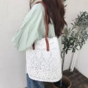 Dámska čipková kabelka cez rameno v štýle shopper Dve dlhé uši Kvetinová čipka s vlnitým horným okrajom Polyester 24 x 29 x 12 cm 2